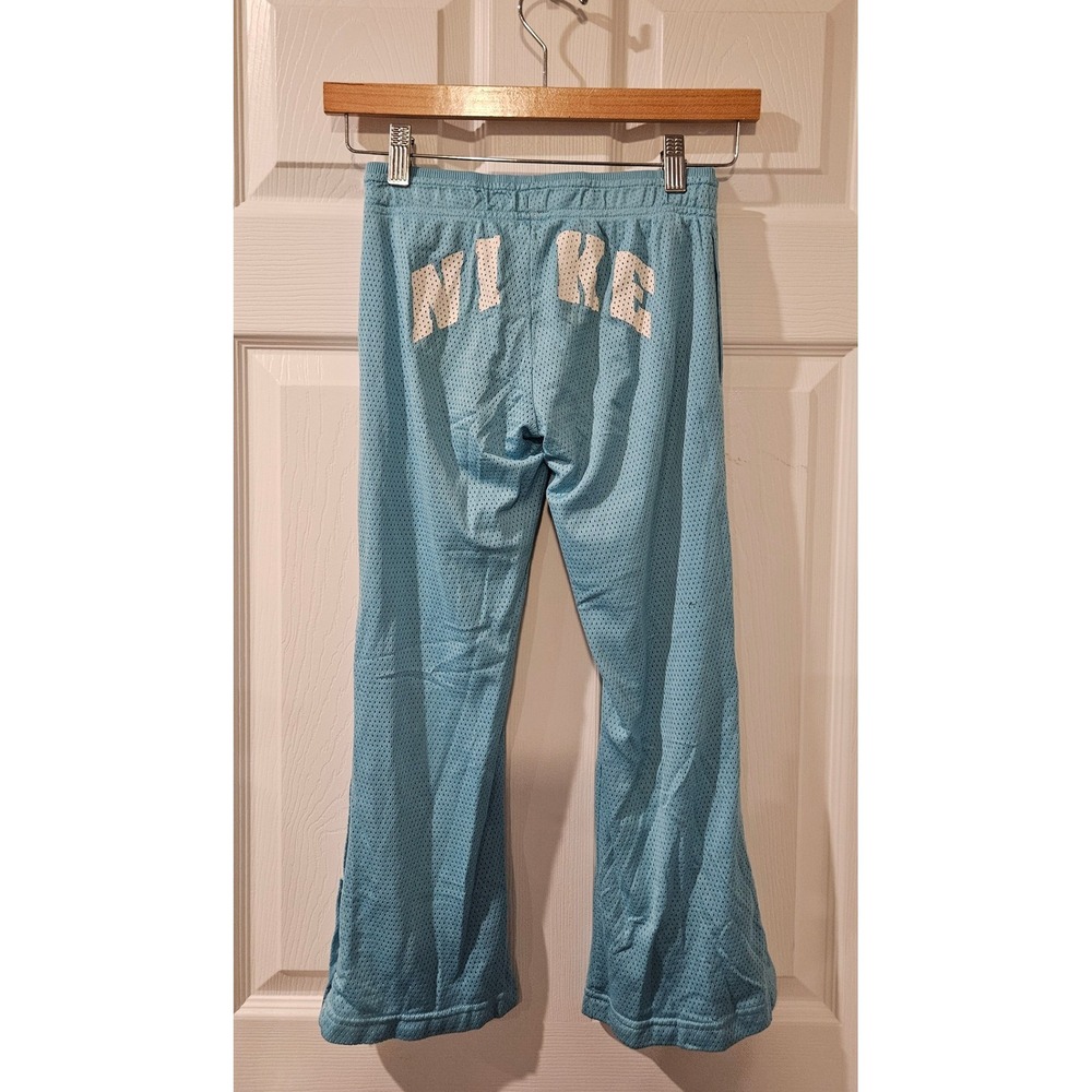 Y2K Nike Tearaway Track Pants Girls 7/8 Small‎ Blue Low Rise Snap 2008 Logo Butt
